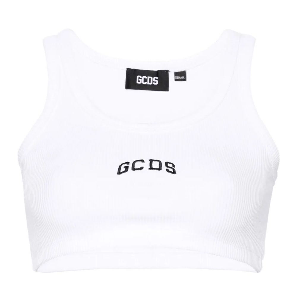 GCDS White Ribbed Crop Top logo tank tee Revolve street wear brand FWRD NWT L - Picture 2 of 9